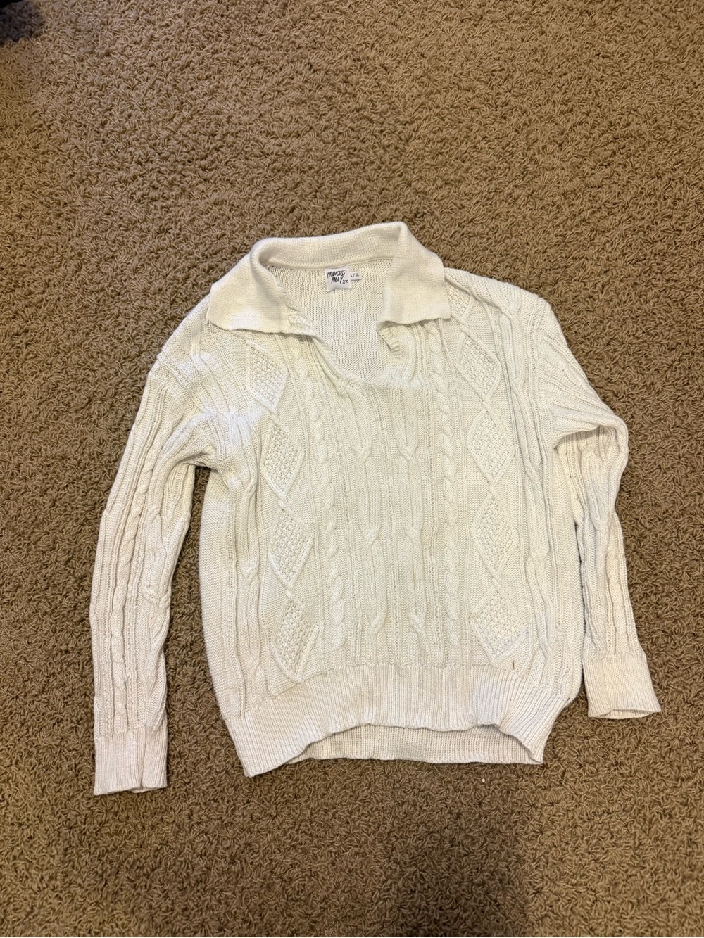 Princess Polly White Cable Knit Collared Sweater